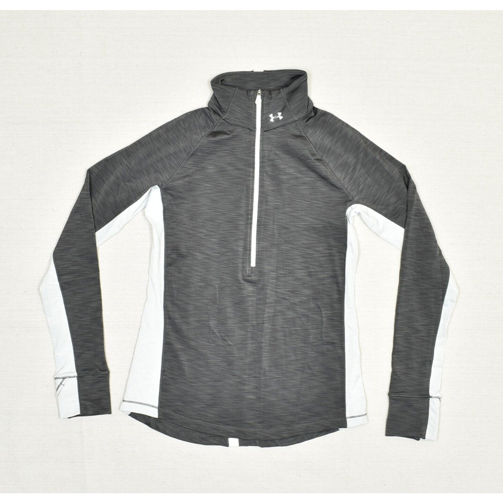 Under Armour Women 1/4 Zip Pullover Sweater Polyester Gray Sz S Fitted Coldgear